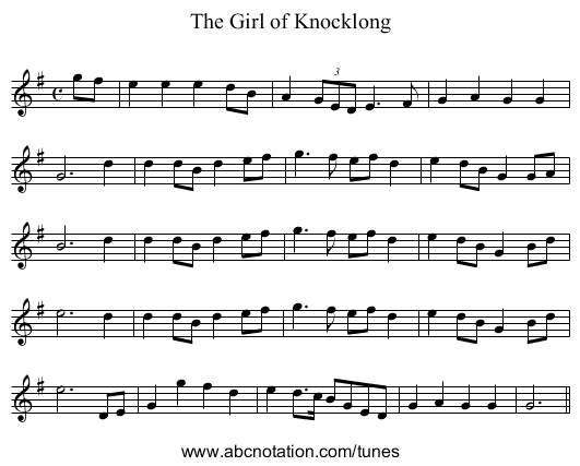 Girl of Knocklong, The - staff notation