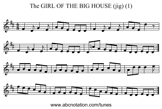 GIRL OF THE BIG HOUSE (jig) (1), The - staff notation