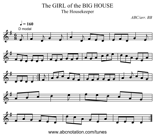 GIRL of the BIG HOUSE, The - staff notation