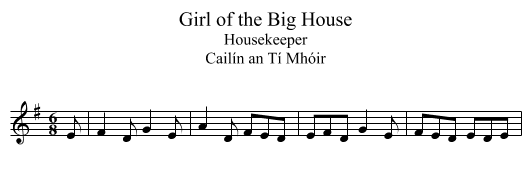 Girl of the Big House - staff notation