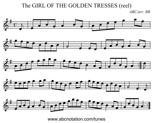 GIRL OF THE GOLDEN TRESSES (reel), The - staff notation