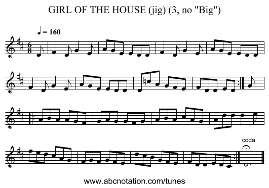 GIRL OF THE HOUSE (jig) (3, no Big) - staff notation