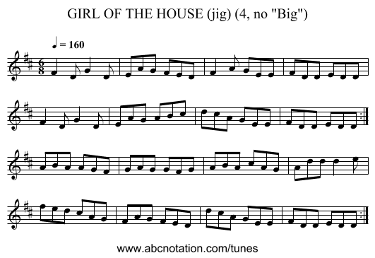 GIRL OF THE HOUSE (jig) (4, no Big) - staff notation