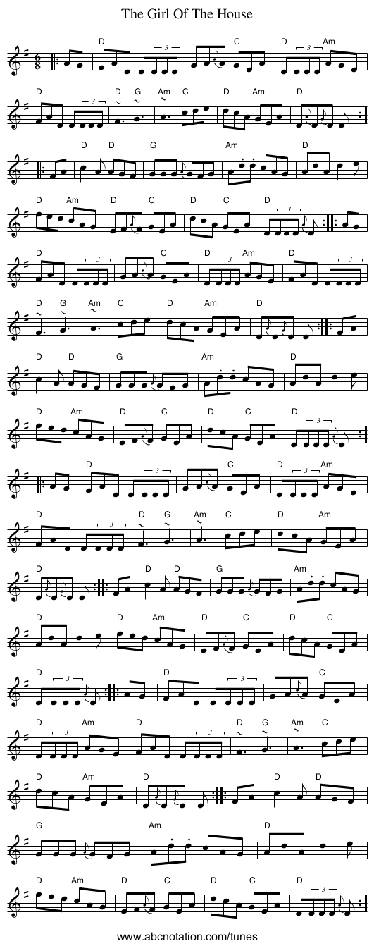 Girl Of The House, The - staff notation