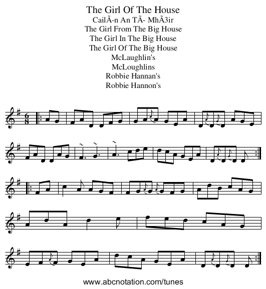 Girl Of The House, The - staff notation