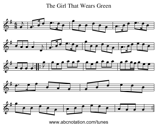 Girl That Wears Green, The - staff notation