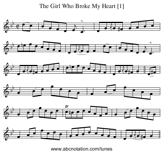 Girl Who Broke My Heart [1], The - staff notation