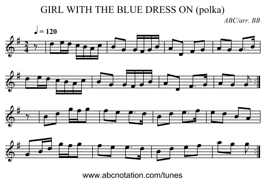 GIRL WITH THE BLUE DRESS ON (polka) - staff notation