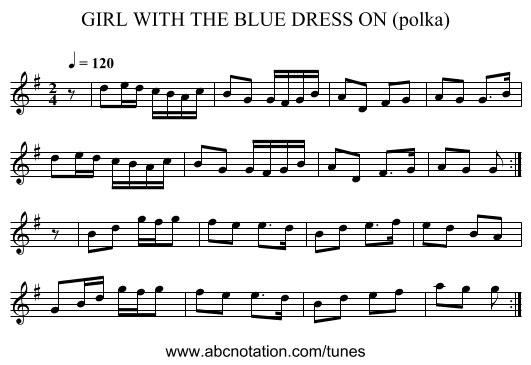 GIRL WITH THE BLUE DRESS ON (polka) - staff notation