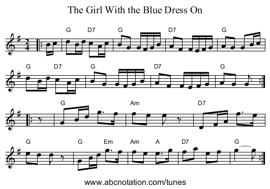 Girl With the Blue Dress On, The - staff notation