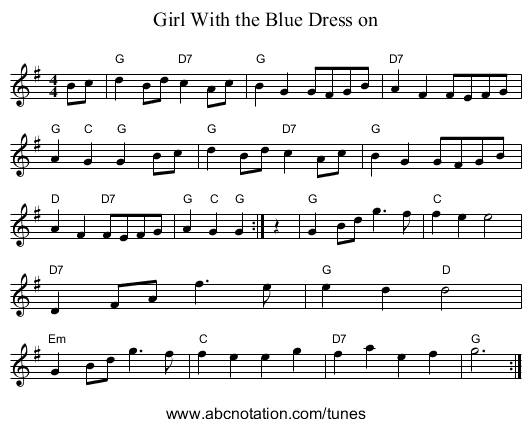 Girl With the Blue Dress on - staff notation