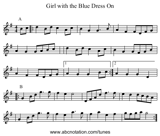 Girl with the Blue Dress On - staff notation