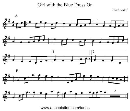 Girl with the Blue Dress On - staff notation