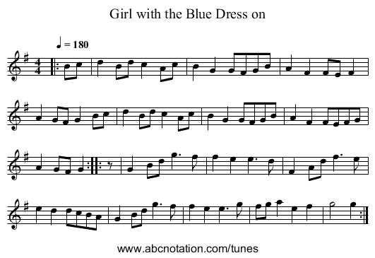Girl with the Blue Dress on - staff notation