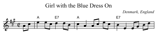Girl with the Blue Dress On - staff notation