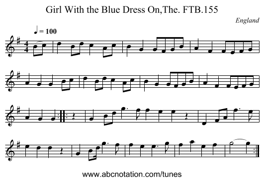 Girl With the Blue Dress On,The. FTB.155 - staff notation