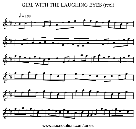 GIRL WITH THE LAUGHING EYES (reel) - staff notation