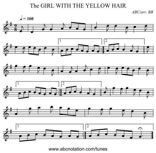 GIRL WITH THE YELLOW HAIR, The - staff notation