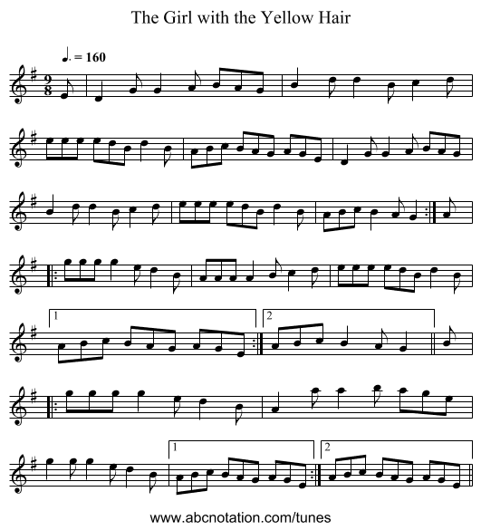 Girl with the Yellow Hair, The - staff notation