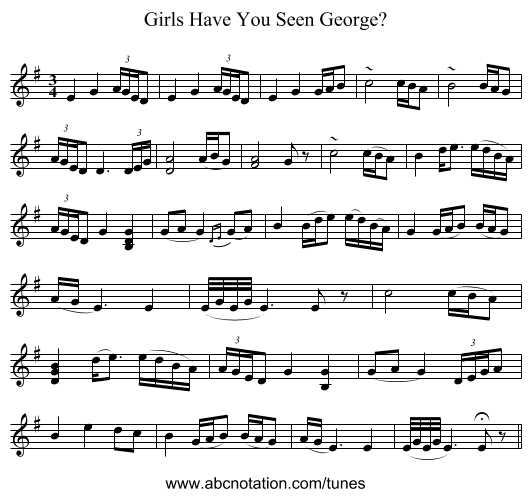 Girls Have You Seen George? - staff notation