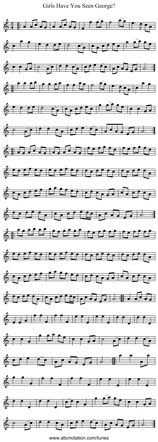 Girls Have You Seen George? - staff notation