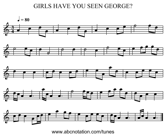GIRLS HAVE YOU SEEN GEORGE? - staff notation