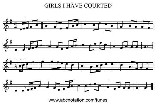 GIRLS I HAVE COURTED - staff notation