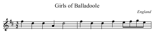 Girls of Balladoole - staff notation