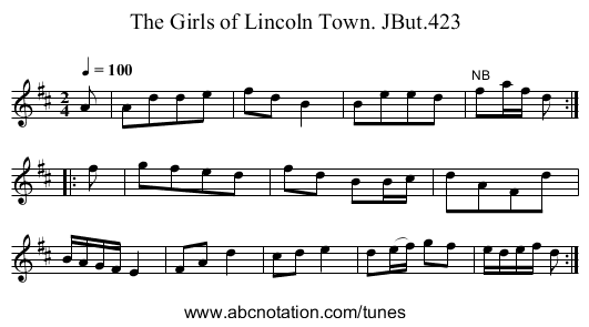 Girls of Lincoln Town. JBut.423, The - staff notation