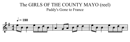 GIRLS OF THE COUNTY MAYO (reel), The - staff notation