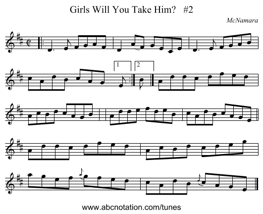 Girls Will You Take Him?   #2 - staff notation