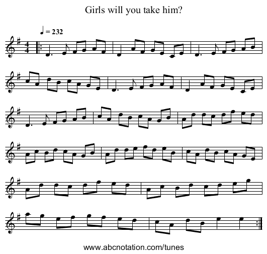 Girls will you take him? - staff notation
