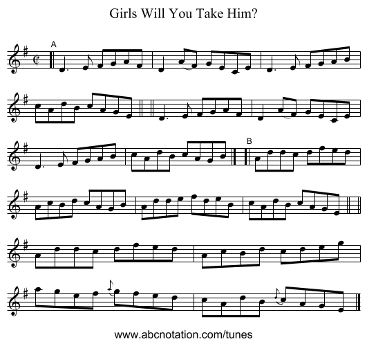 Girls Will You Take Him? - staff notation