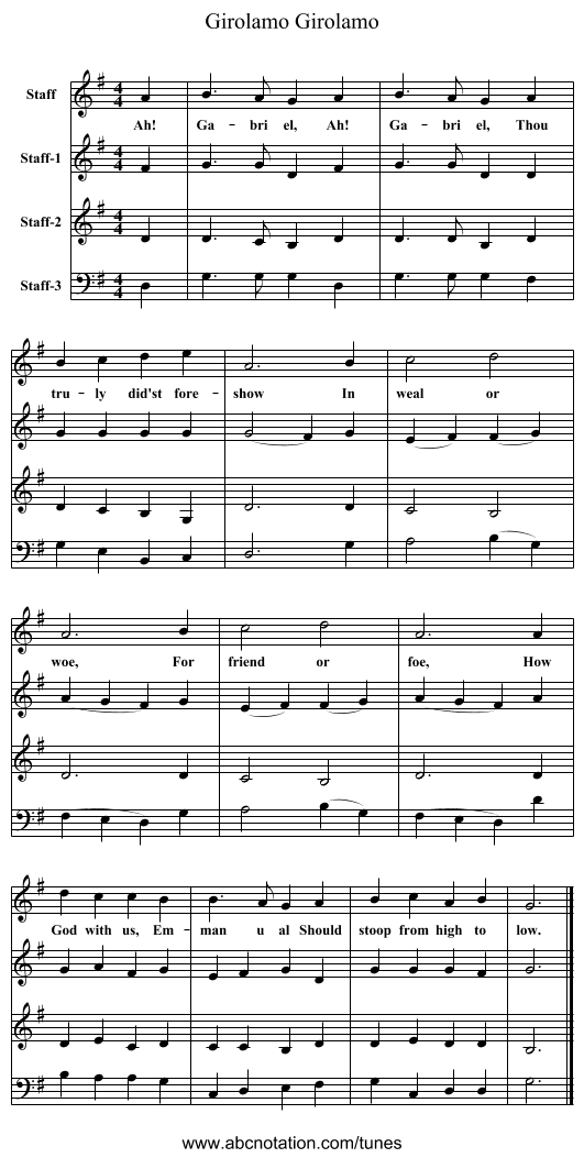 Girolamo, Girolamo - staff notation
