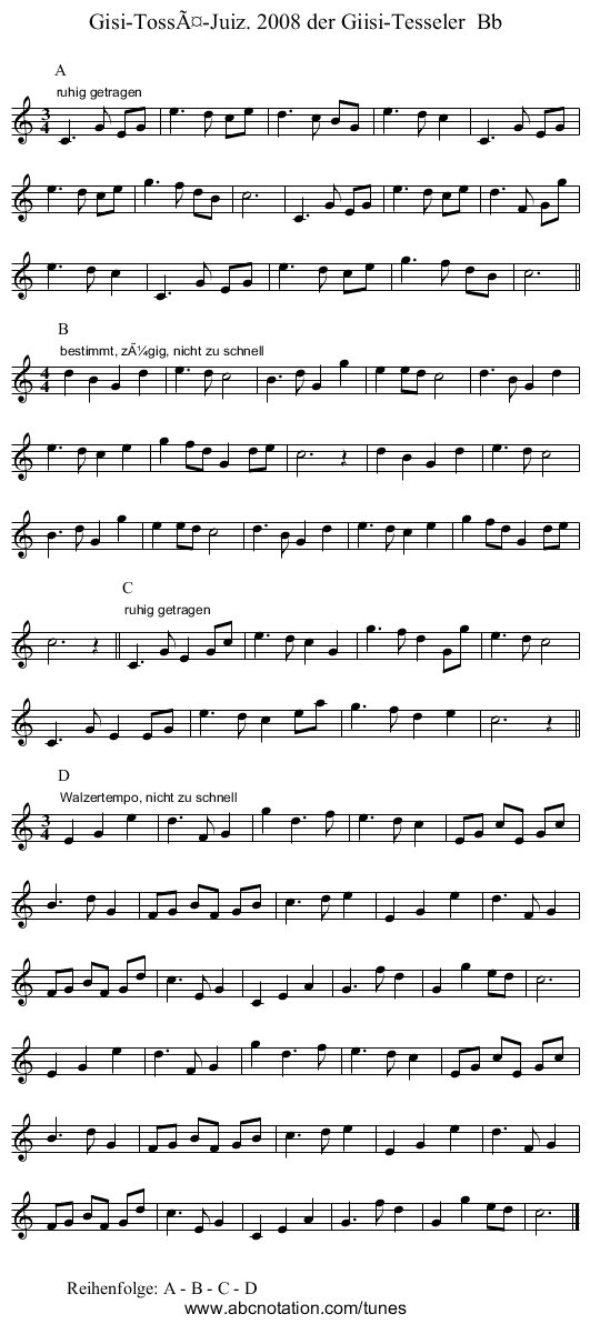 Gisi-Tossä-Juiz. 2008 der Giisi-Tesseler Bb - staff notation