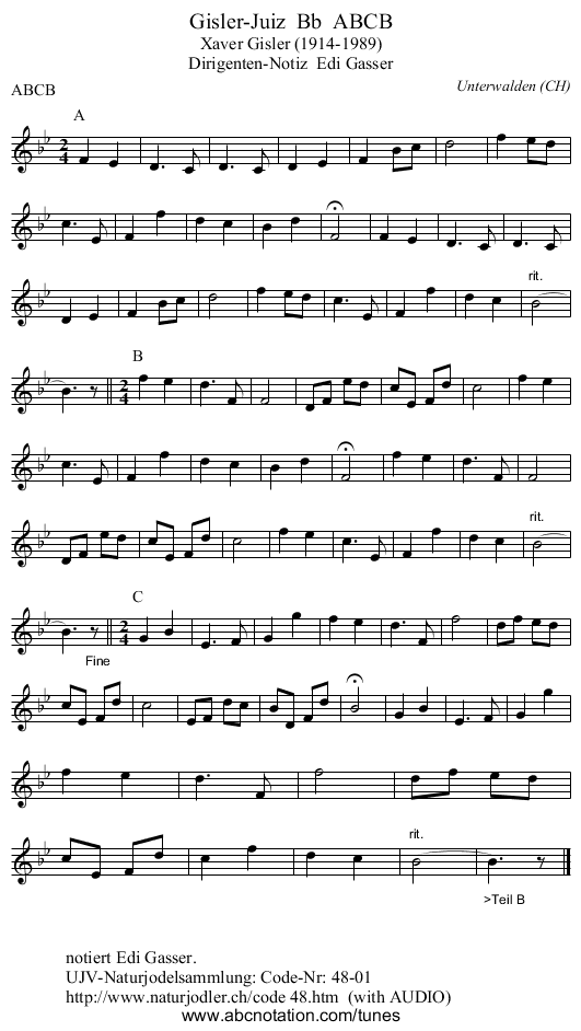Gisler-Juiz Bb ABCB - staff notation