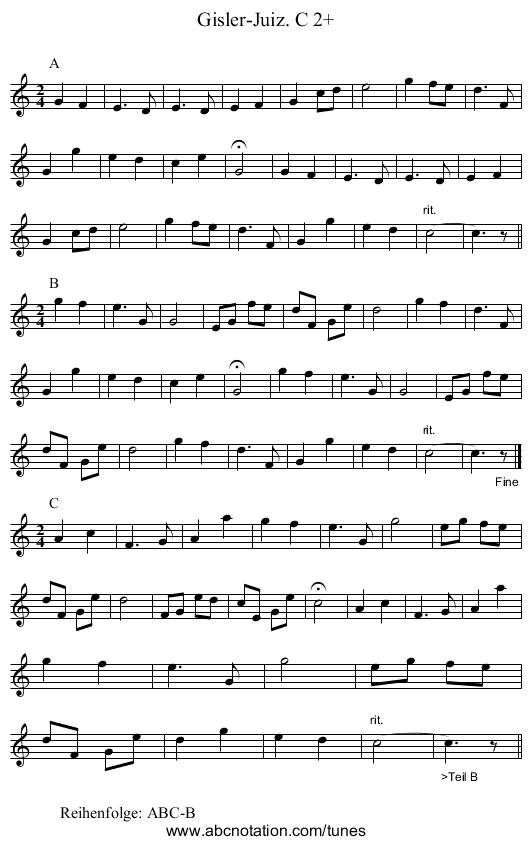 Gisler-Juiz. C 2+ - staff notation