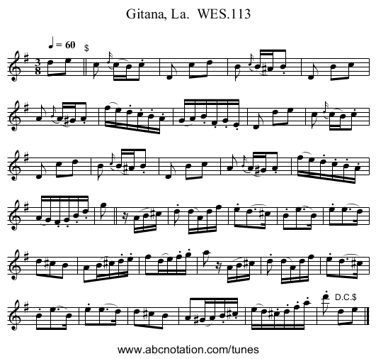 Gitana, La.  WES.113 - staff notation