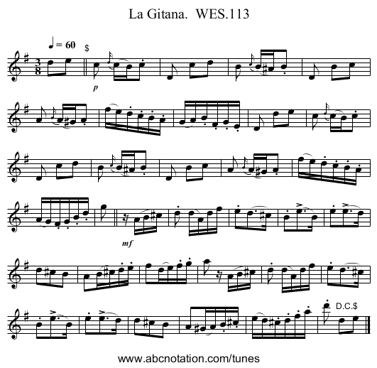 Gitana.  WES.113, La - staff notation