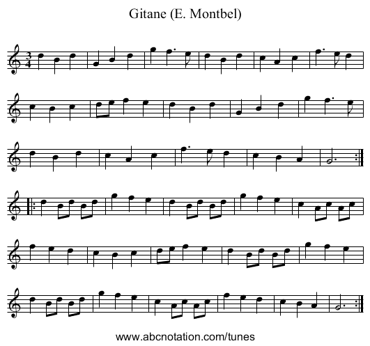 Gitane (E. Montbel) - staff notation