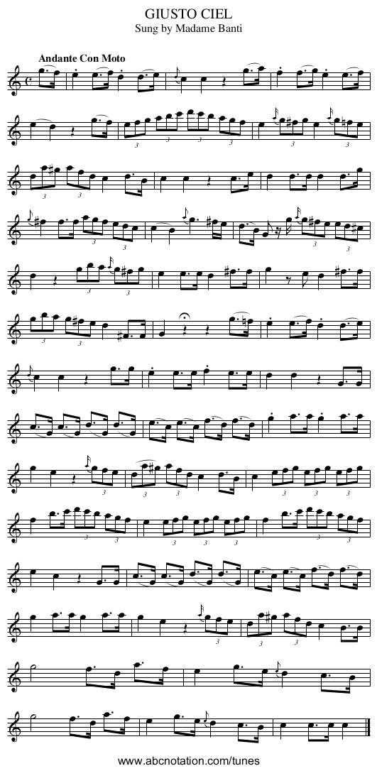 GIUSTO CIEL - staff notation