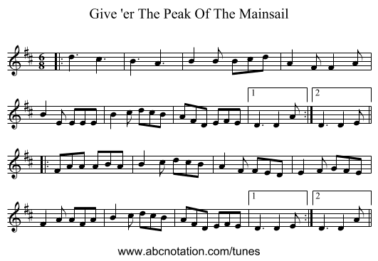 Give 'er The Peak Of The Mainsail - staff notation