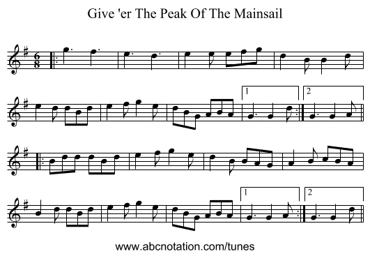 Give 'er The Peak Of The Mainsail - staff notation