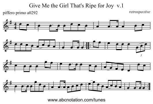 Give Me the Girl That's Ripe for Joy v.1 - staff notation