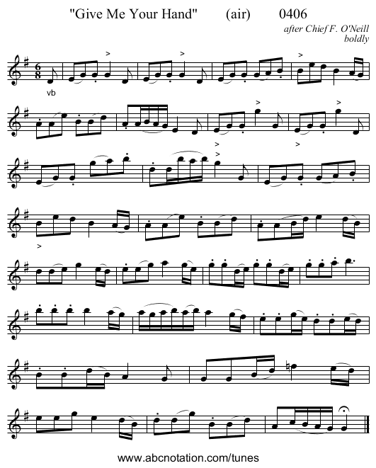 Give Me Your Hand        (air)        0406 - staff notation