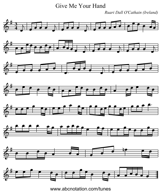 Give Me Your Hand - staff notation