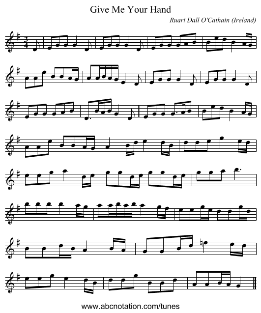 Give Me Your Hand - staff notation