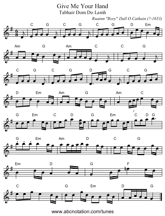 Give Me Your Hand - staff notation