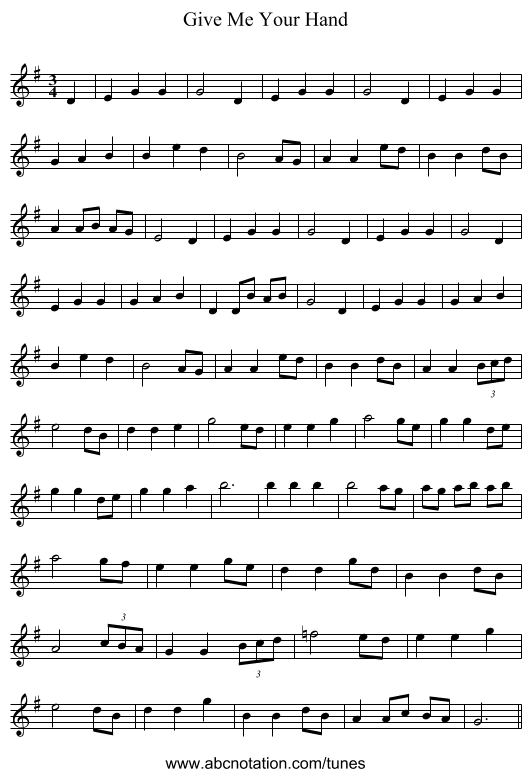 Give Me Your Hand - staff notation