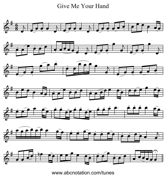 Give Me Your Hand - staff notation